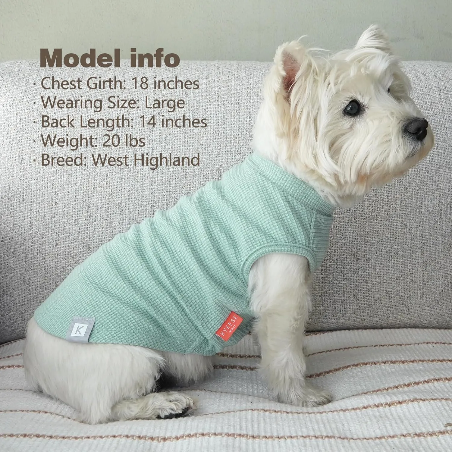 KYEESE 2Pack Waffle Dog Shirts for Small Dogs Stretchy T-Shirts Lightweight Tank Top Sleeveless Striped Vest Breathable Pet Tee, X-Large, Green Striped