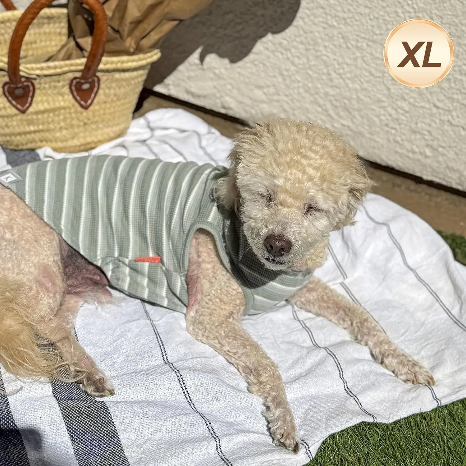 KYEESE 2Pack Waffle Dog Shirts for Small Dogs Stretchy T-Shirts Lightweight Tank Top Sleeveless Striped Vest Breathable Pet Tee, X-Large, Green Striped