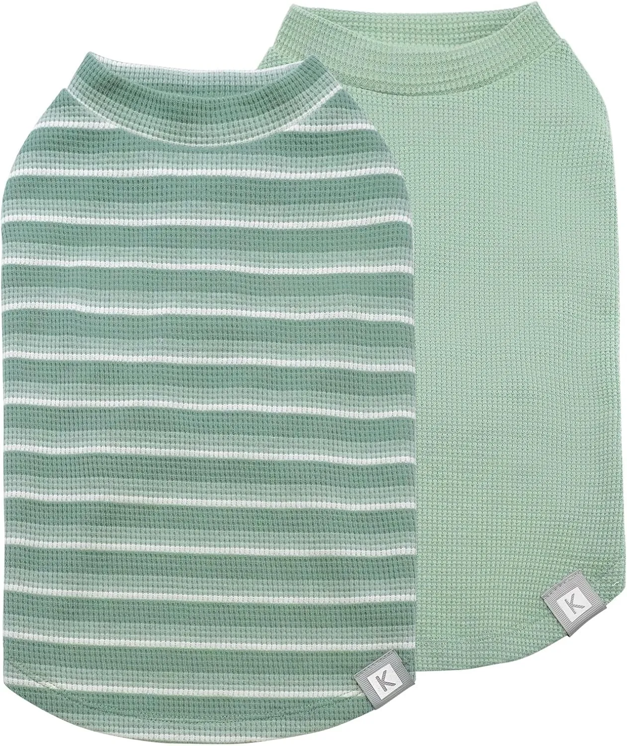 KYEESE 2Pack Waffle Dog Shirts for Small Dogs Stretchy T-Shirts Lightweight Tank Top Sleeveless Striped Vest Breathable Pet Tee, X-Large, Green Striped