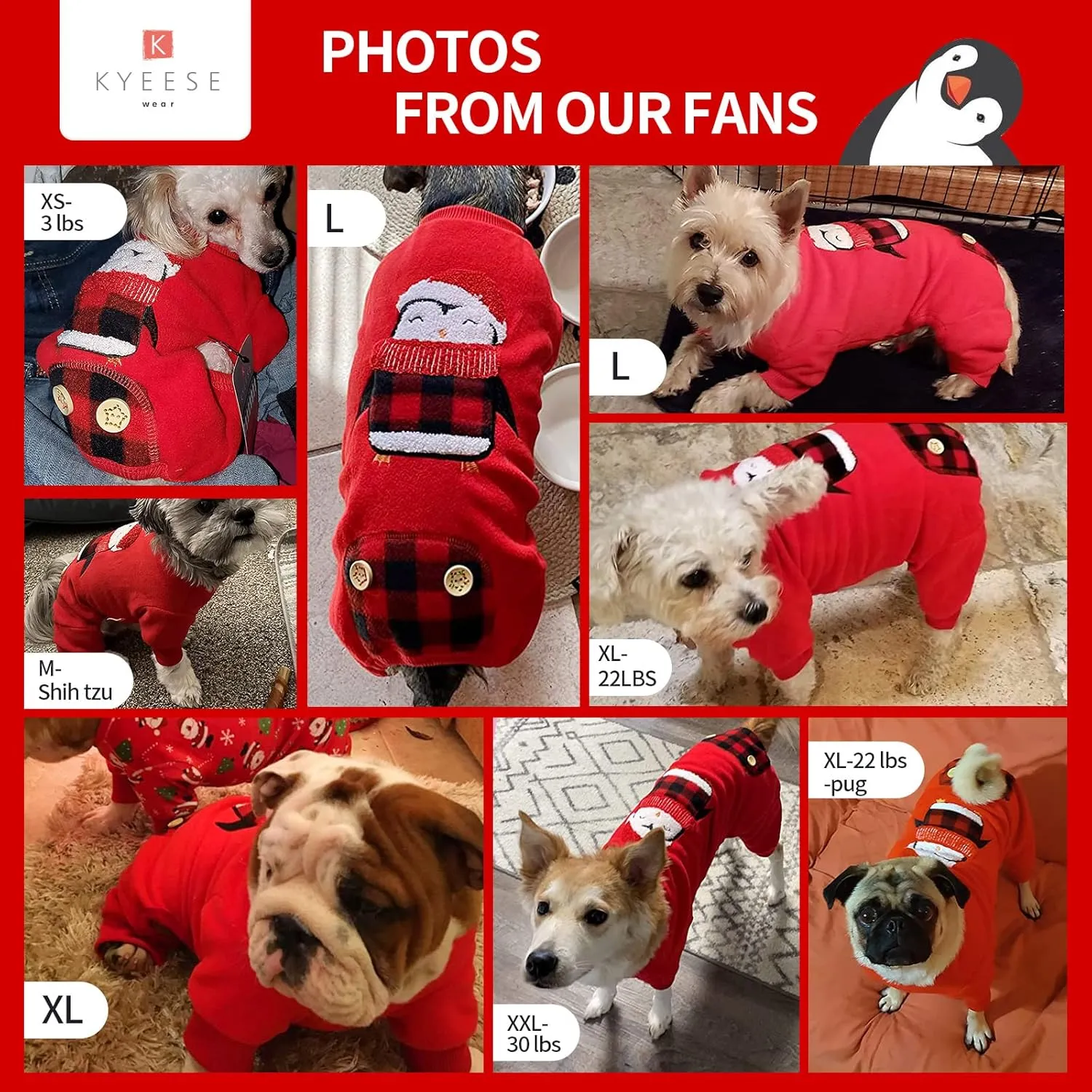 KYEESE Christmas Dog Pajamas Penguin for Small Dogs Plaid Dog Pjs Holiday Cat Pajamas Jammies