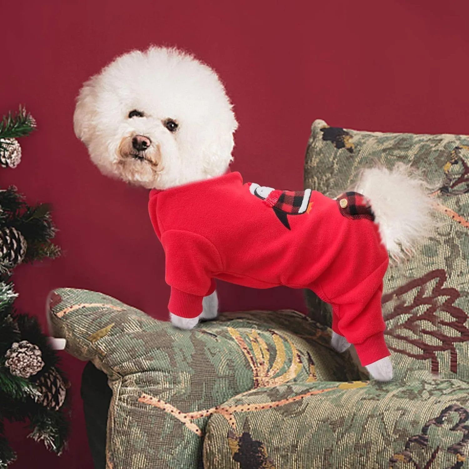 KYEESE Christmas Dog Pajamas Penguin for Small Dogs Plaid Dog Pjs Holiday Cat Pajamas Jammies