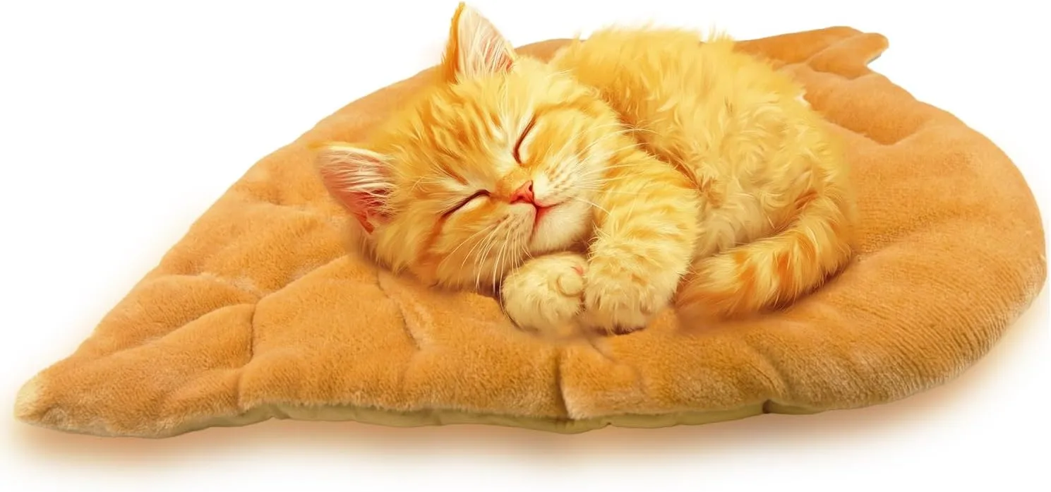 Leaf Shaped Self-Warming Cat Bed Mat  26"x20" Flannel & Cotton Pet Pad, Warm Pet Cat Mat for Indoor, Soft Kitten Cushion & Puppy Mattress (Yellow)