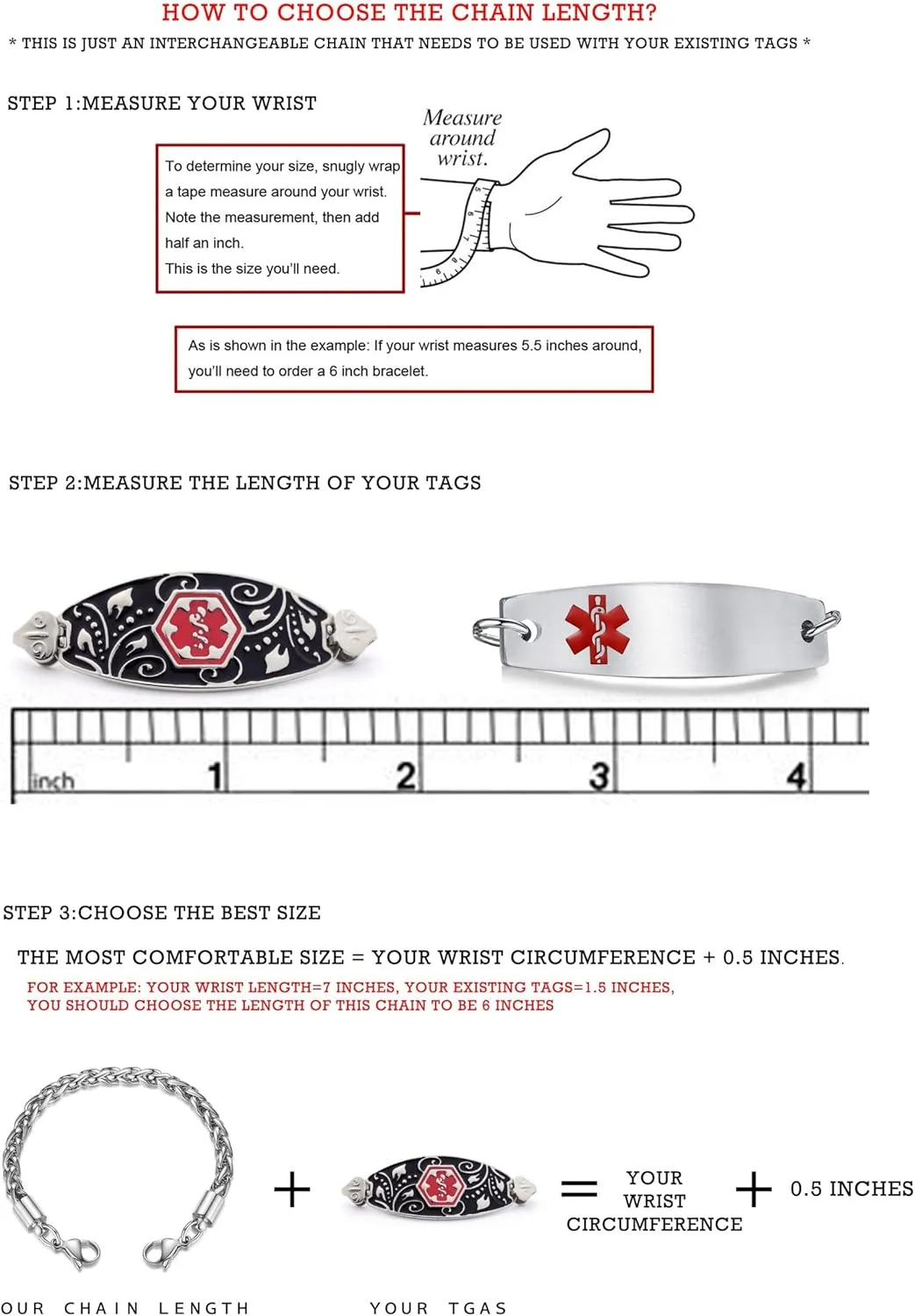 LinnaLove Heart Link Stainless Steel Interchangeable Medical Alert Bracelet