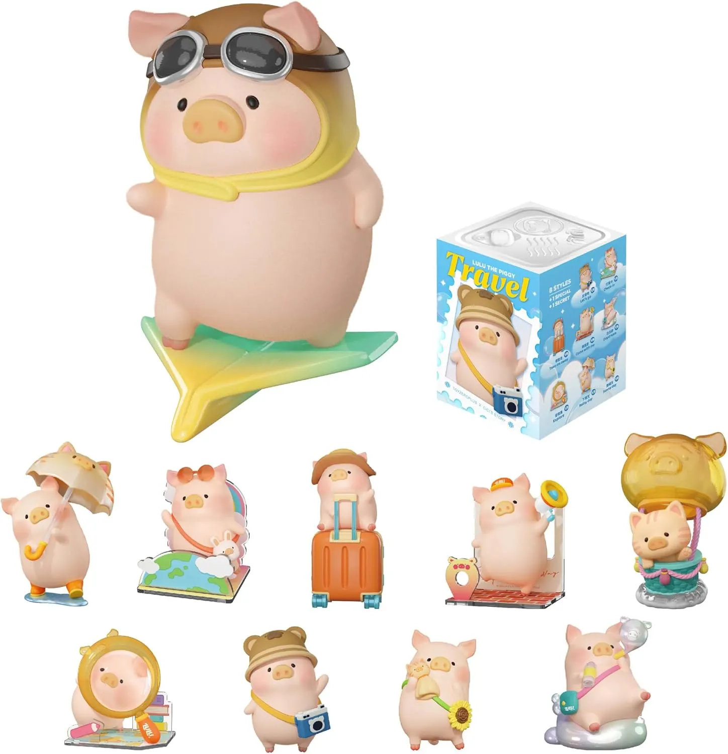 Lulu The Piggy Blind Box Figures - Travel Series Blind Boxes Mystery Box Cute Animal Figurines Collectible Toys Home Desk Decorations Holiday Birthday Gifts, Single Box