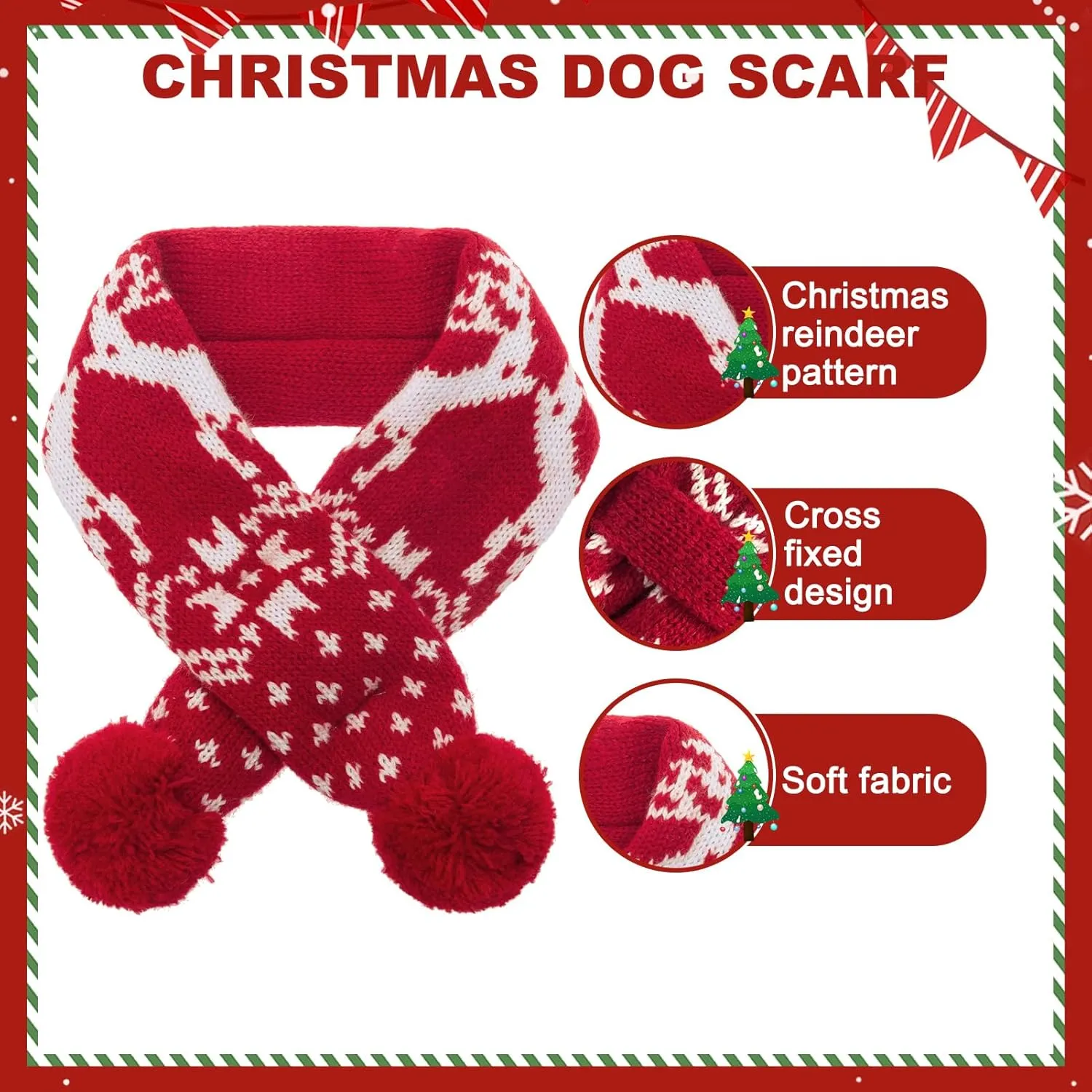 Mihachi Dog Costumes Hat Scarf Set Knit Snowflake Reindeer Print 2 Pcs Winter Warm Clothes for Small Dogs Cats Red White