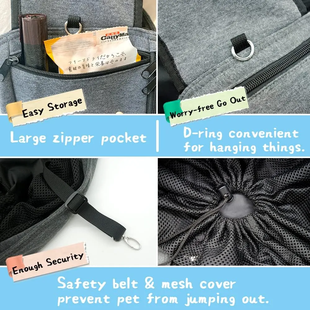 NATUYA Dog Sling Carrier Puppy Carrier Openable Breathable Mesh Hands-Free Small Dog Carry Travel Bag with Adjustable Padded Strap Pocket Large Space Pet Carrier for Outdoor Hiking (Dark Grey,8-15lb)