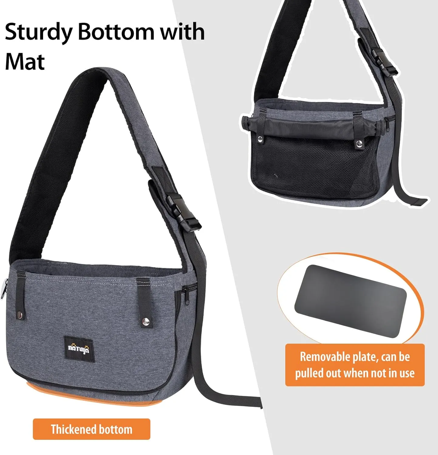 NATUYA Dog Sling Carrier Puppy Carrier Openable Breathable Mesh Hands-Free Small Dog Carry Travel Bag with Adjustable Padded Strap Pocket Large Space Pet Carrier for Outdoor Hiking (Dark Grey,8-15lb)