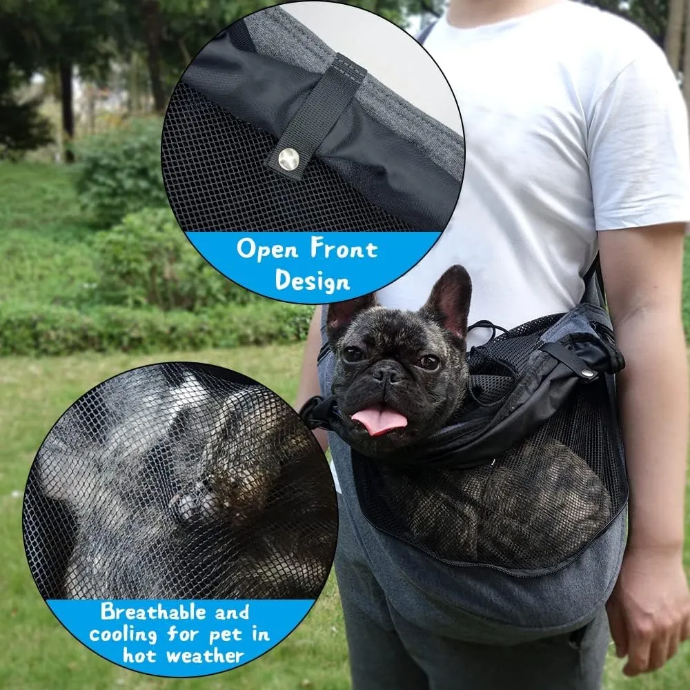 NATUYA Dog Sling Carrier Puppy Carrier Openable Breathable Mesh Hands-Free Small Dog Carry Travel Bag with Adjustable Padded Strap Pocket Large Space Pet Carrier for Outdoor Hiking (Dark Grey,8-15lb)