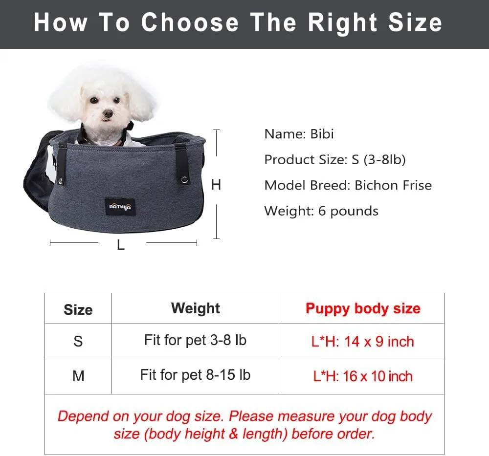 NATUYA Dog Sling Carrier Puppy Carrier Openable Breathable Mesh Hands-Free Small Dog Carry Travel Bag with Adjustable Padded Strap Pocket Large Space Pet Carrier for Outdoor Hiking (Dark Grey,8-15lb)