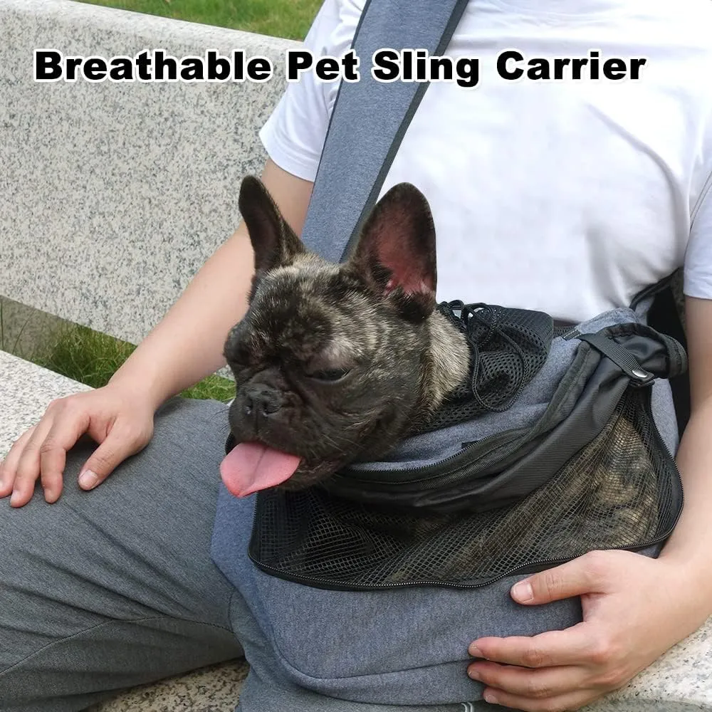 NATUYA Dog Sling Carrier Puppy Carrier Openable Breathable Mesh Hands-Free Small Dog Carry Travel Bag with Adjustable Padded Strap Pocket Large Space Pet Carrier for Outdoor Hiking (Dark Grey,8-15lb)