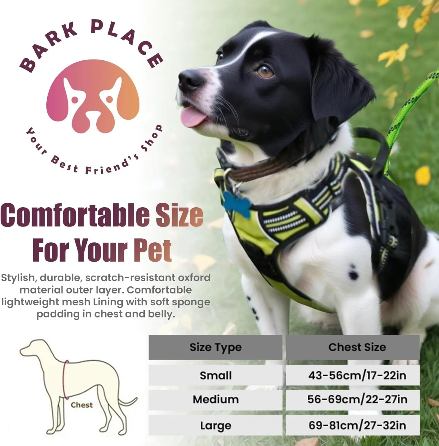 No Pull Dog Harness and Leash Set - Adjustable Soft Padded Oxford Dog Vest Harness with Easy Control Handle & 2 Leash Clips - No-Choke Reflective Dog Harness for Small, Medium and Large Dogs