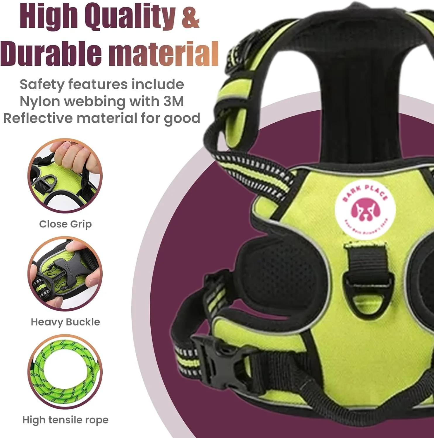 No Pull Dog Harness and Leash Set - Adjustable Soft Padded Oxford Dog Vest Harness with Easy Control Handle & 2 Leash Clips - No-Choke Reflective Dog Harness for Small, Medium and Large Dogs