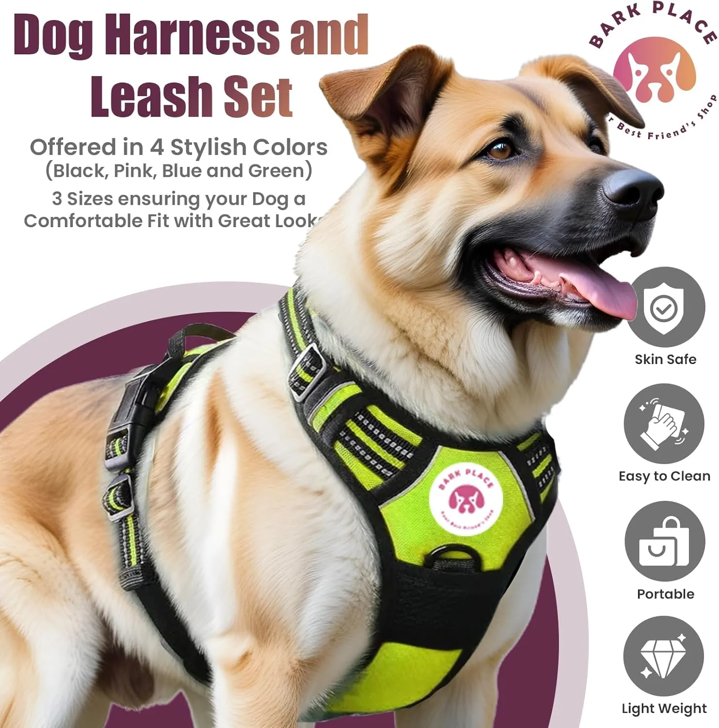 No Pull Dog Harness and Leash Set - Adjustable Soft Padded Oxford Dog Vest Harness with Easy Control Handle & 2 Leash Clips - No-Choke Reflective Dog Harness for Small, Medium and Large Dogs