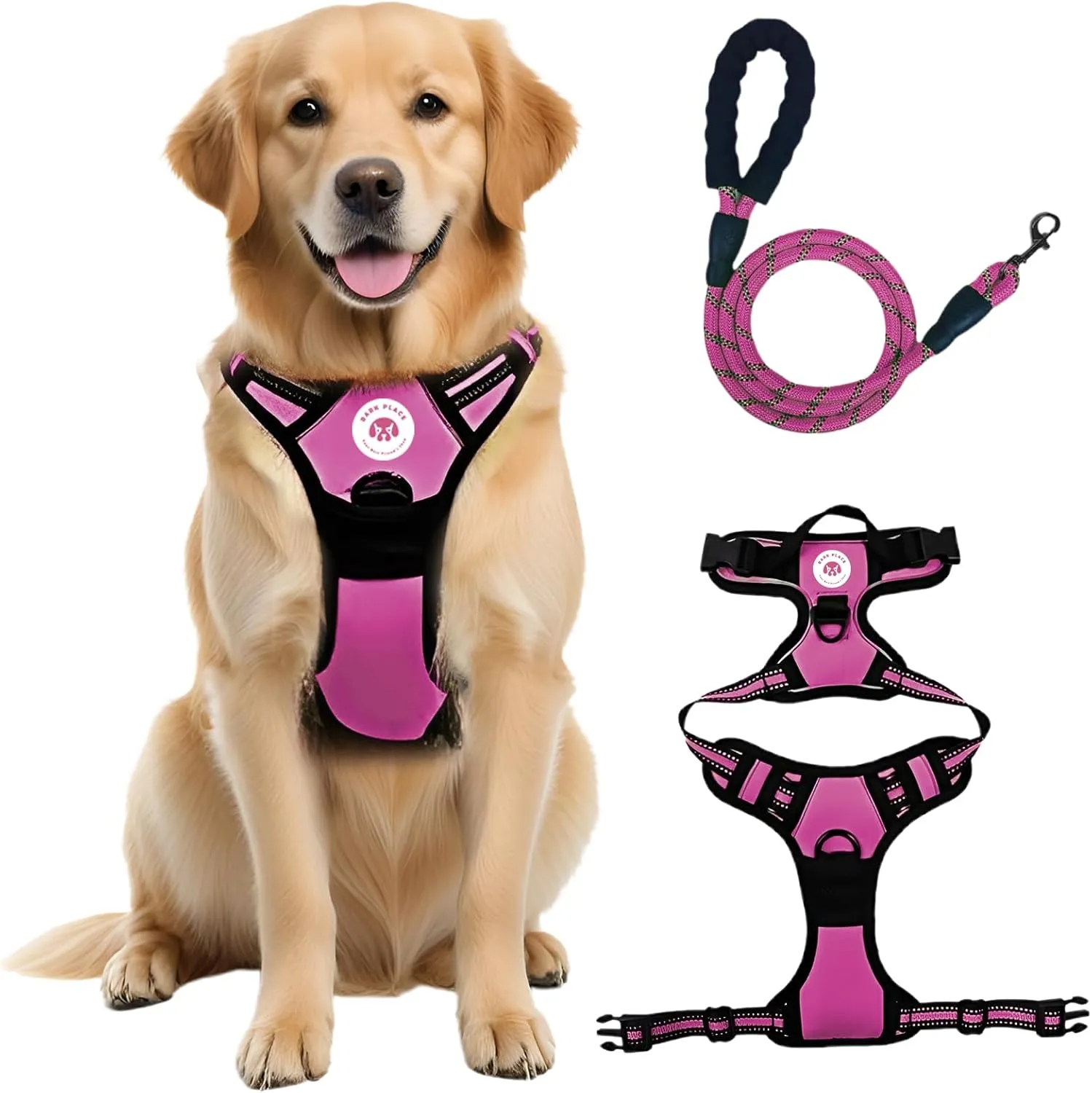 No Pull Dog Harness and Leash Set - Adjustable Soft Padded Oxford Dog Vest Harness with Easy Control Handle & 2 Leash Clips - No-Choke Reflective Dog Harness for Small, Medium and Large Dogs
