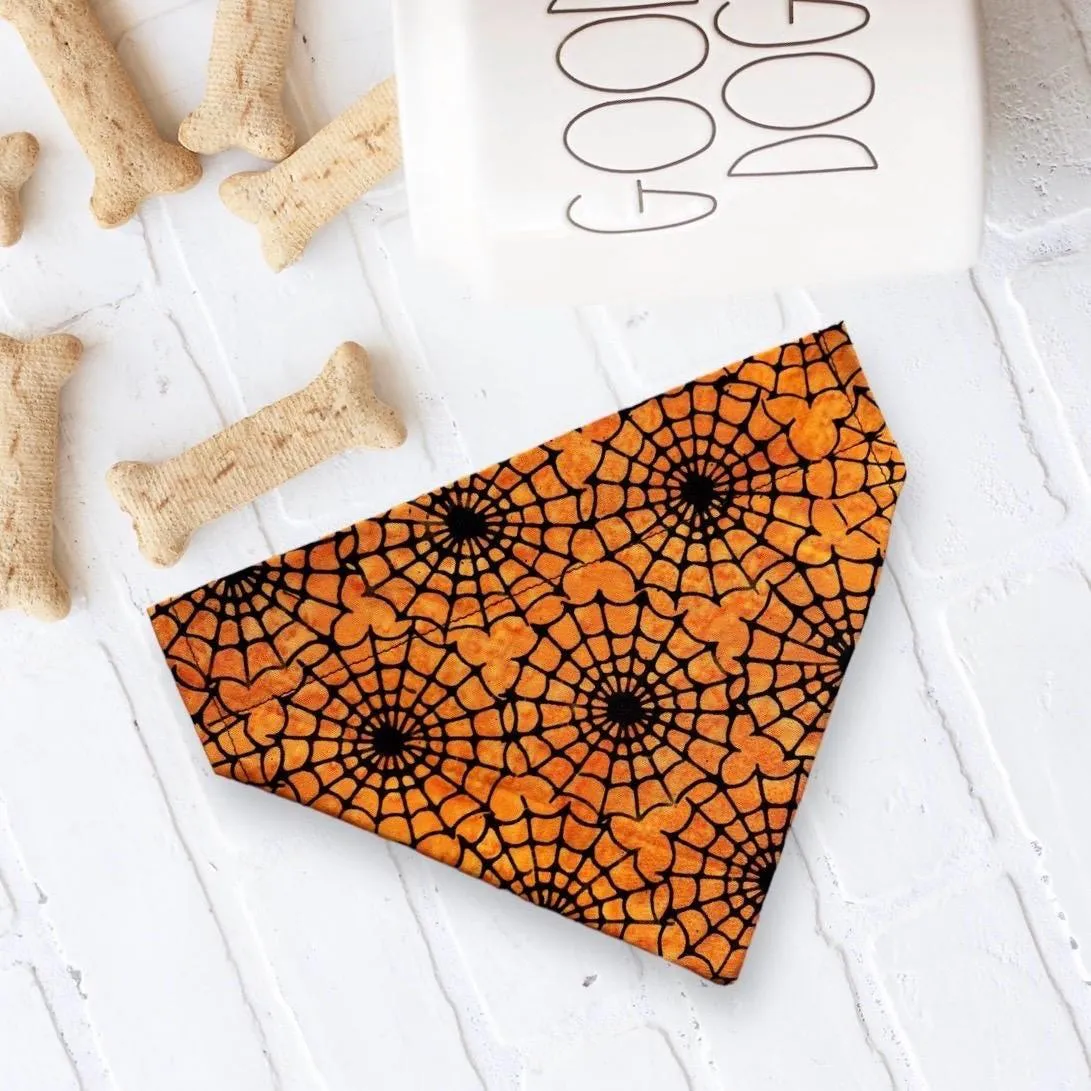 Orange & Black Halloween Spiderweb Dog Bandana or Cat Bandana