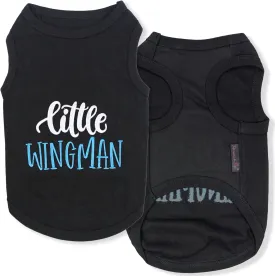 Parisian Pet Dog Tshirt - Embroidered  Little Wingman  Dog Shirt - Pure Cotton and Lightweight Dog Clothes - Sleeveless Black Dog Tee Shirts - Machine Washable Dog Shirts for Small Dogs - S