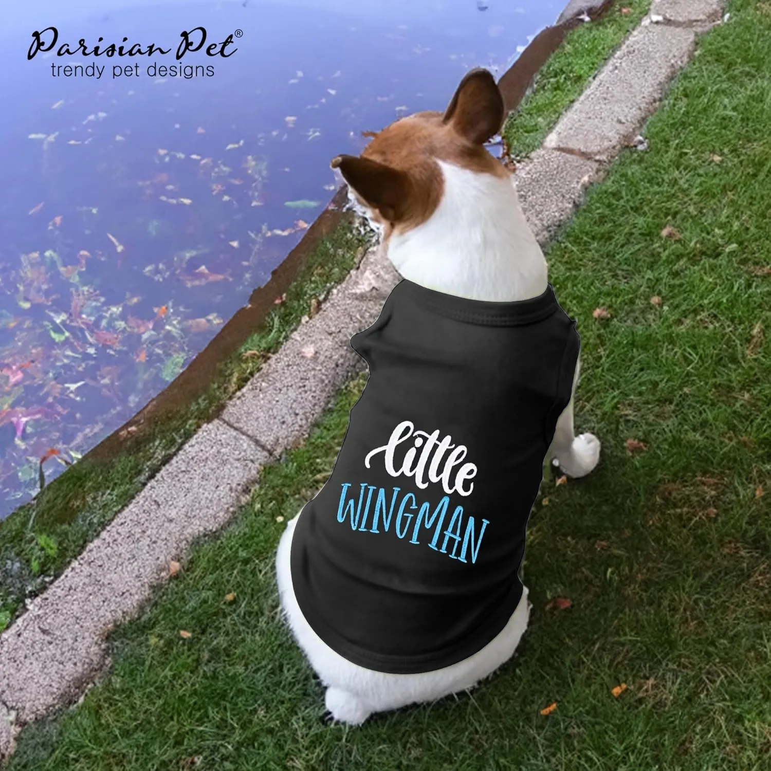 Parisian Pet Dog Tshirt - Embroidered  Little Wingman  Dog Shirt - Pure Cotton and Lightweight Dog Clothes - Sleeveless Black Dog Tee Shirts - Machine Washable Dog Shirts for Small Dogs - S