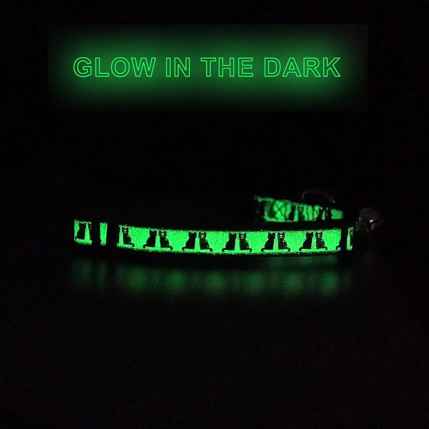 Pawtitas Halloween Cat Collars for Cats Adjustable Collar Glow in The Dark Feature and Safety Breakaway Buckle and Removable Bell to Match Your Halloween Cat's Costume - Black Cat Pattern