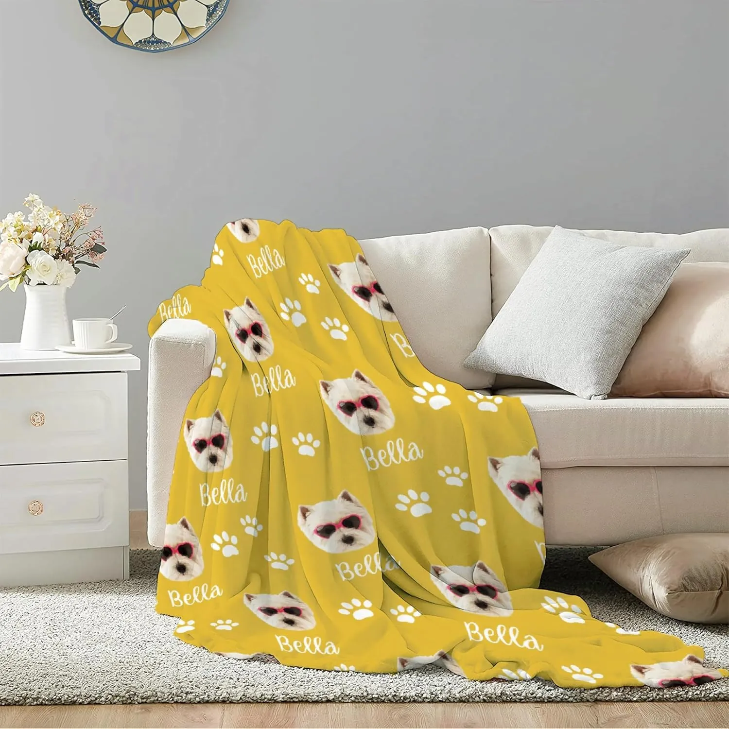 Personalized Pet Blanket,Custom Pet Blanket with Name Photo,Puppy Blanket Gift for Dogs Cats Lovers Mom Dad,Soft Cozy Fleece Throw for Bed Sofa Travel Extra Small 40"x30" for Pet