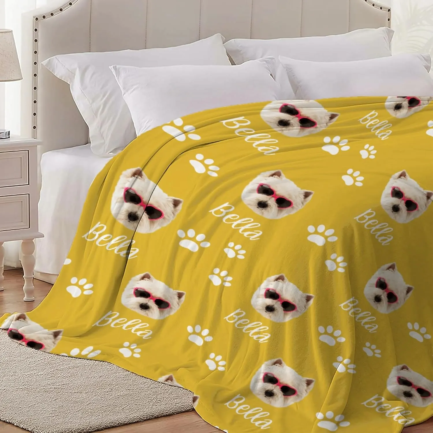 Personalized Pet Blanket,Custom Pet Blanket with Name Photo,Puppy Blanket Gift for Dogs Cats Lovers Mom Dad,Soft Cozy Fleece Throw for Bed Sofa Travel Extra Small 40"x30" for Pet