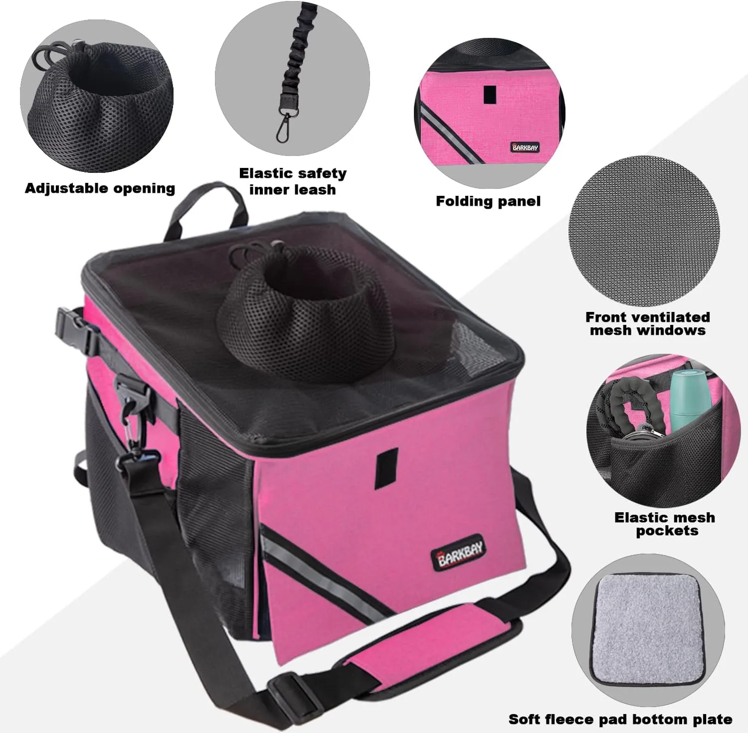 Pet Carrier Bicycle Basket Bag Pet Carrier/Booster Backpack for Dogs and Cats with Big Side Pockets,Comfy & Padded Shoulder Strap,Travel with Your Pet SafetyPink Carnation