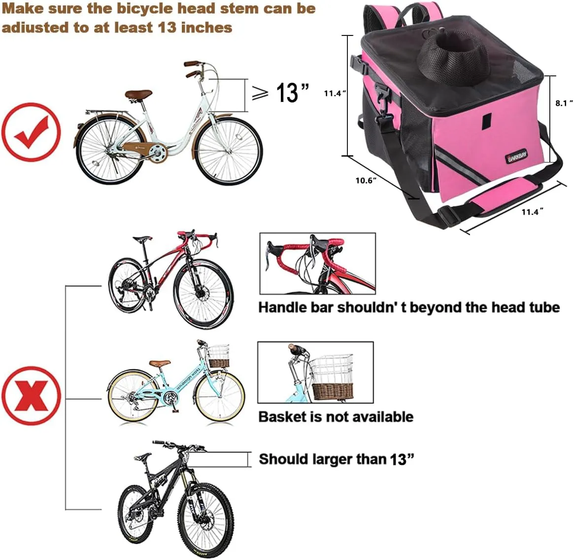 Pet Carrier Bicycle Basket Bag Pet Carrier/Booster Backpack for Dogs and Cats with Big Side Pockets,Comfy & Padded Shoulder Strap,Travel with Your Pet SafetyPink Carnation