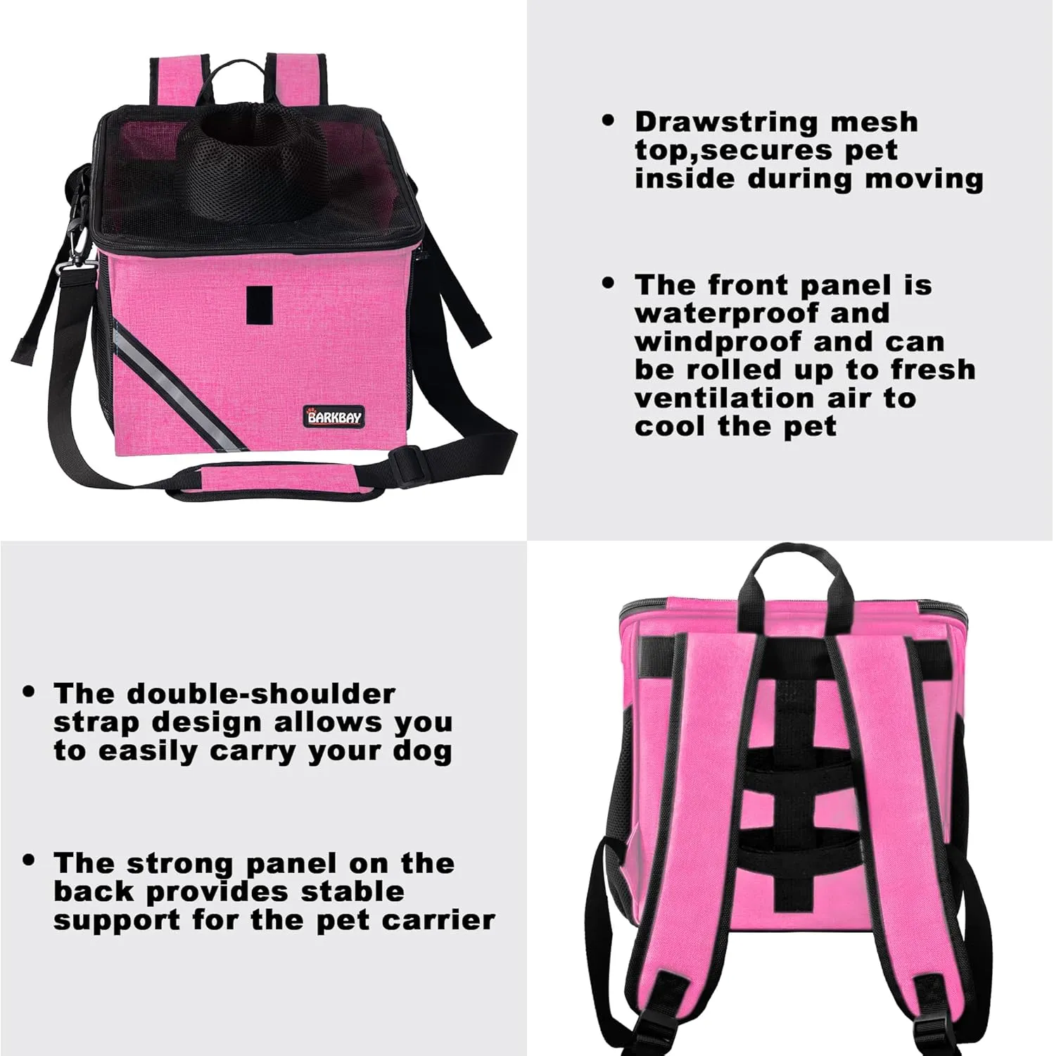 Pet Carrier Bicycle Basket Bag Pet Carrier/Booster Backpack for Dogs and Cats with Big Side Pockets,Comfy & Padded Shoulder Strap,Travel with Your Pet SafetyPink Carnation