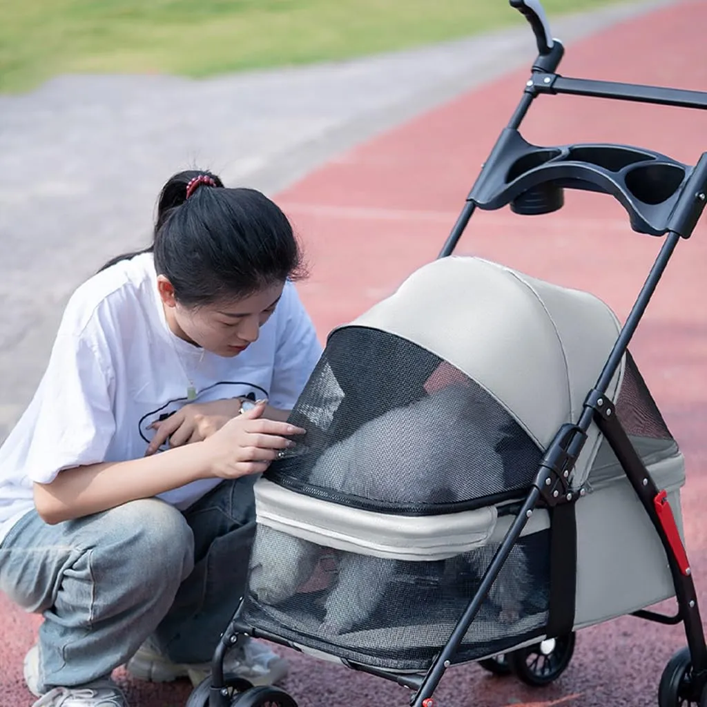 Pet Cat Dog Stroller Carriage with Cup Holder Tray, Travel Carrier Pet Dog Strollers for Small Dogs, Pet Stroller Pushchair Dog Cat Pram Foldable Cart, Adjustable Handle (Color : Black)