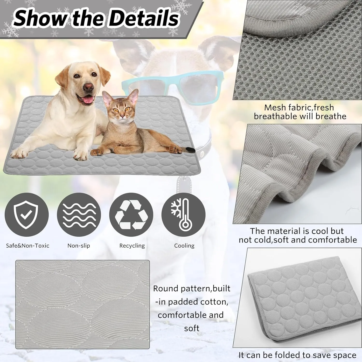 Pet Dog Cooling Bed Mats,Self Cooling Pet Dog Cool Mat Pads for Dogs Cats Indoor and Outdoor (Grey, Large)