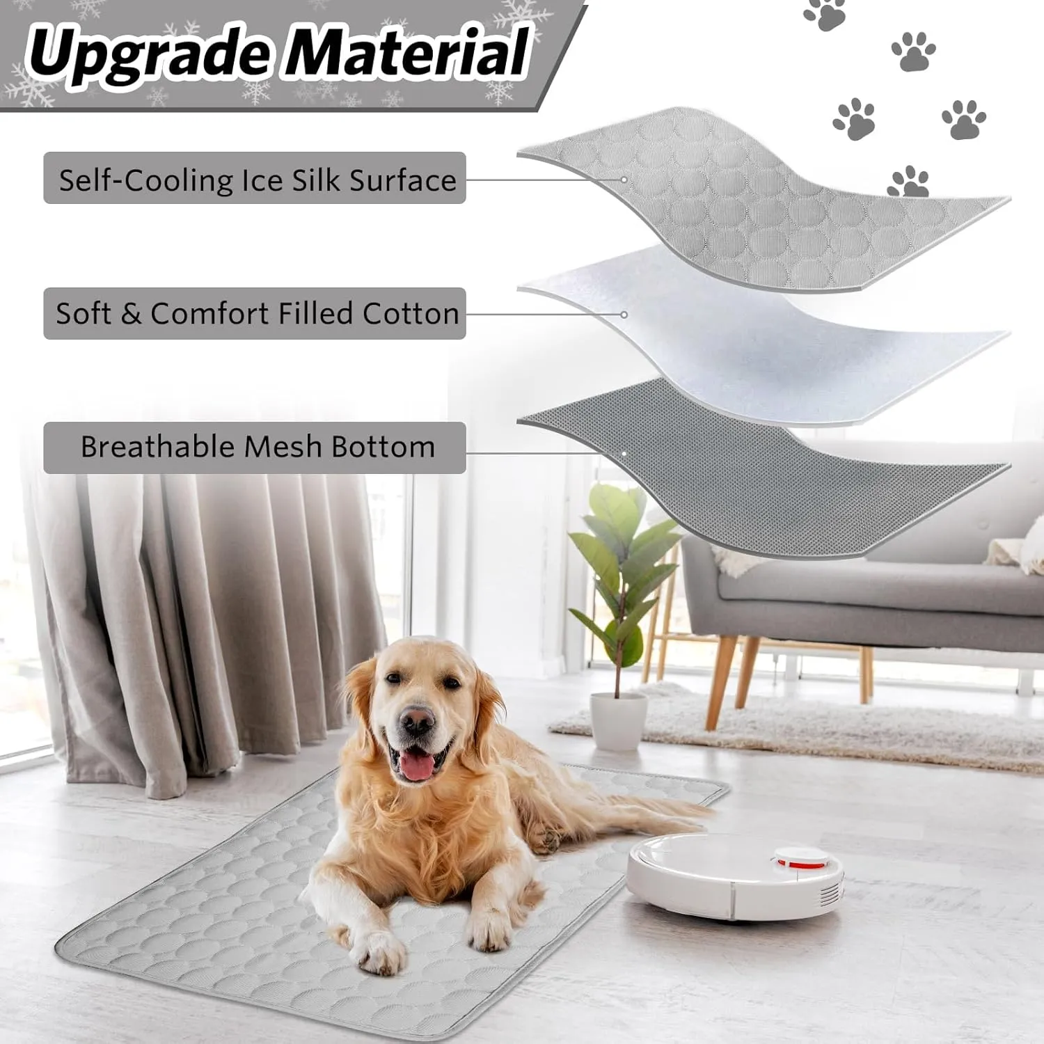 Pet Dog Cooling Bed Mats,Self Cooling Pet Dog Cool Mat Pads for Dogs Cats Indoor and Outdoor (Grey, Large)