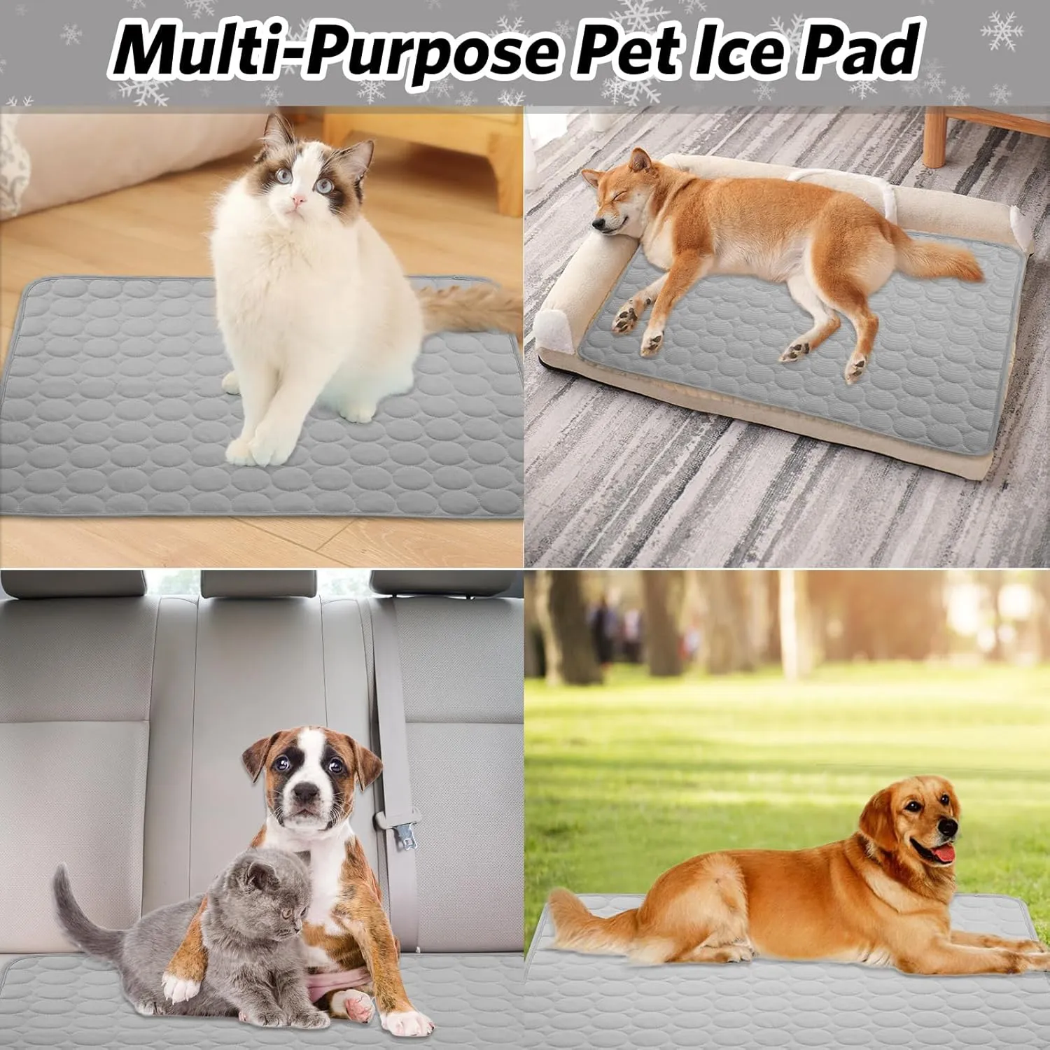 Pet Dog Cooling Bed Mats,Self Cooling Pet Dog Cool Mat Pads for Dogs Cats Indoor and Outdoor (Grey, Large)