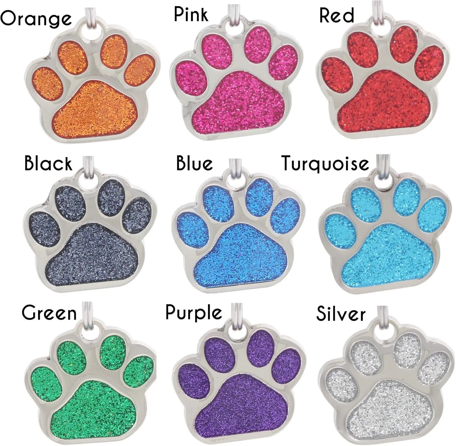 Pet ID Tags, Personalized Dog Tags and Cat Tags, Custom Engraved, Easy to Read, Cute Glitter Paw Pet Tag (Green)