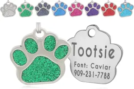 Pet ID Tags, Personalized Dog Tags and Cat Tags, Custom Engraved, Easy to Read, Cute Glitter Paw Pet Tag (Green) Pet ID Tags, Personalized Dog Tags and Cat Tags, Custom Engraved, Easy to Read, Cute Glitter Paw Pet Tag (Green)