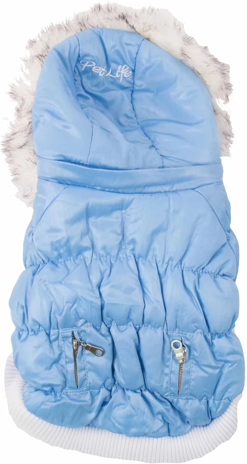 PET LIFE Classic Metallic Fashion Pet Dog Coat Jacket Parka w/ 3M Insulation and Removable Hood, X-Small, Sky Blue