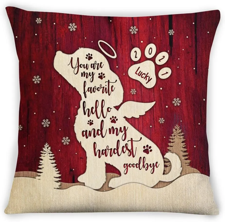 Pet Memorial Gifts, My Favorite Hello Memorial Dog Wings Silhouette Dog Breed, Personalized Pet Memorial Pillow, Gifts for Dog Mom Dad Family, Sofa Couch Home Decor, Pet Loss Gifts