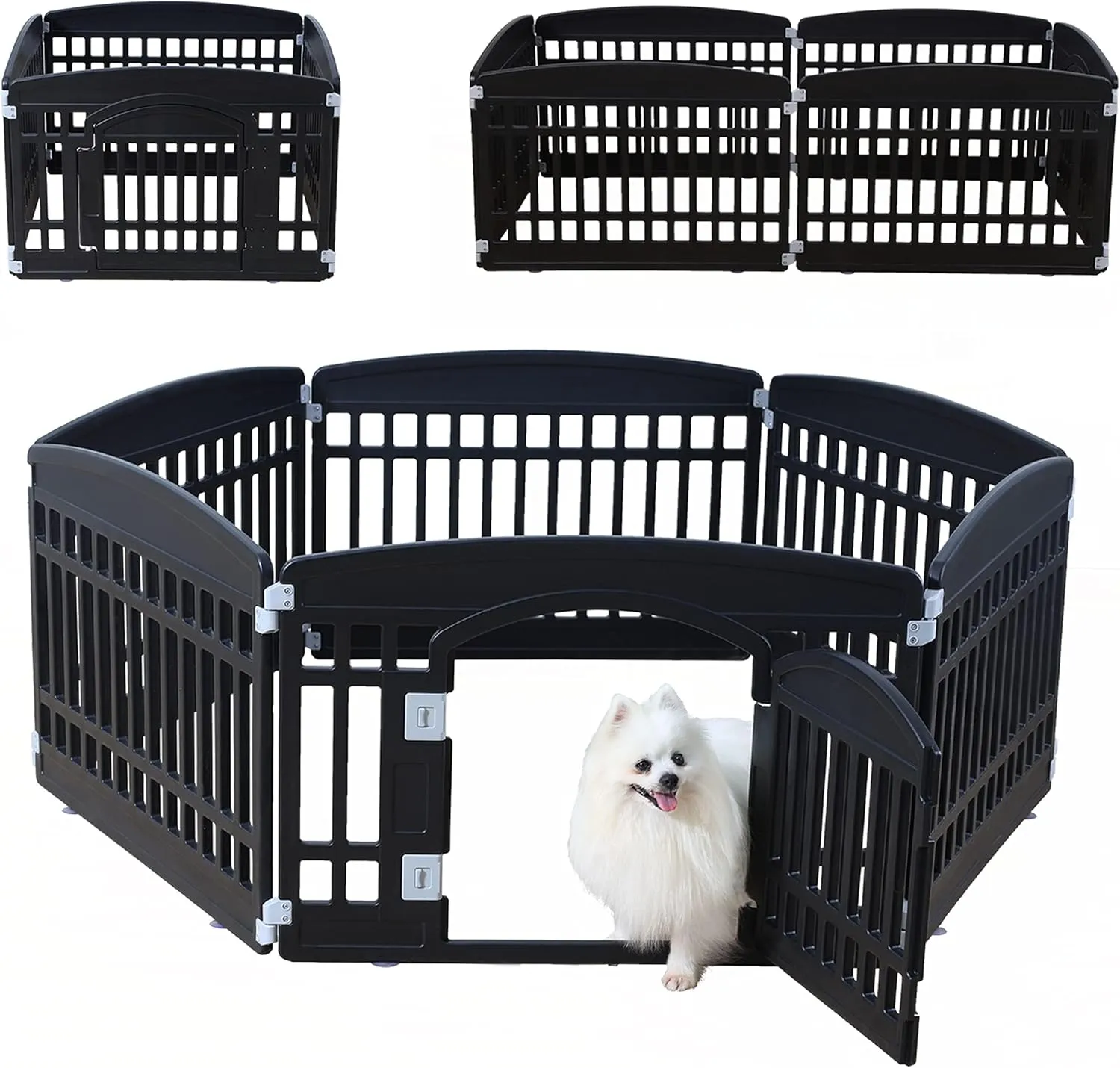 Pet Playpen Foldable Gate for Dogs Heavy Plastic Puppy Exercise Pen Indoor Outdoor Small Pets Fence Puppies Folding Cage 6 Panels for Puppies and Small Dogs House Supplies (Black 6*Panel)