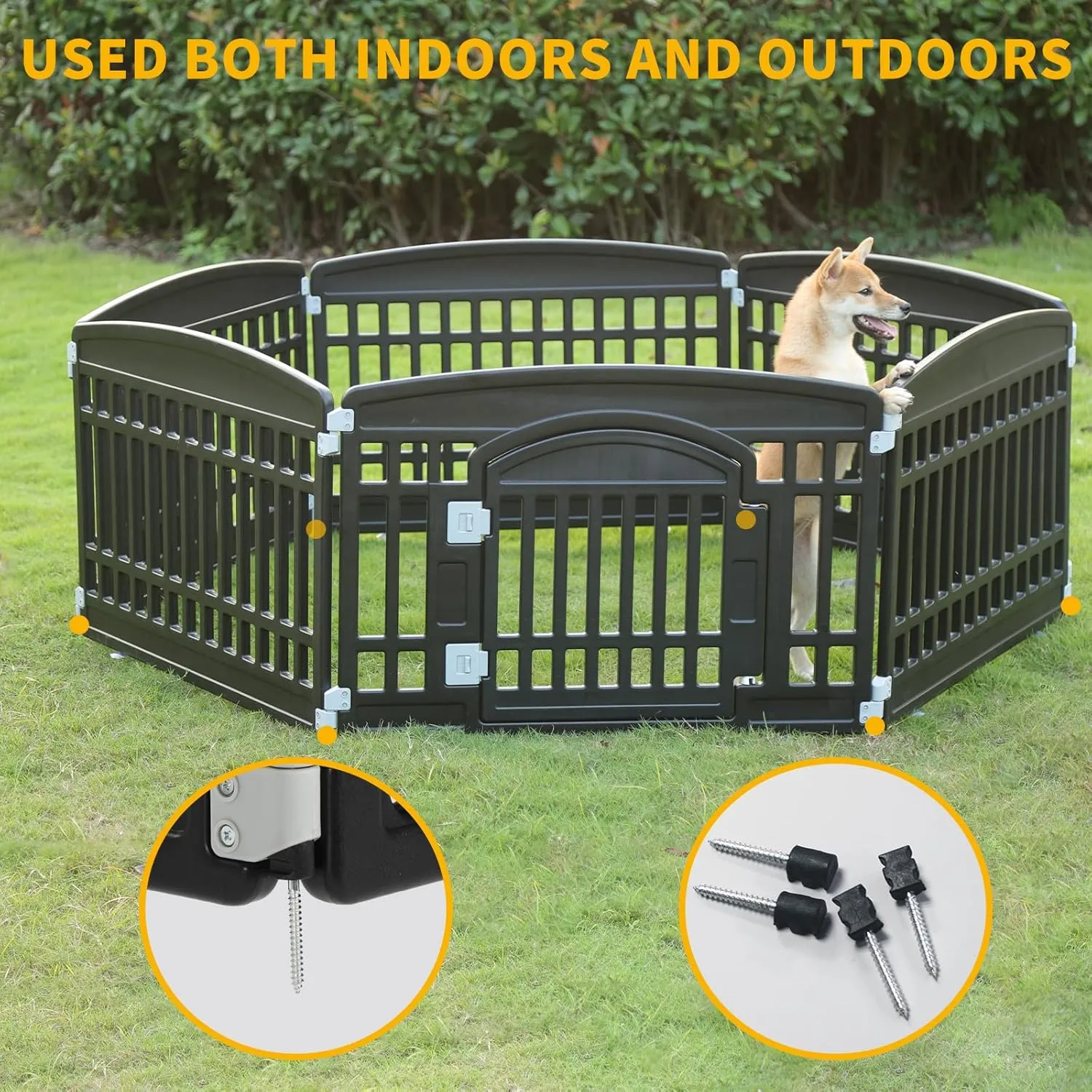 Pet Playpen Foldable Gate for Dogs Heavy Plastic Puppy Exercise Pen Indoor Outdoor Small Pets Fence Puppies Folding Cage 6 Panels for Puppies and Small Dogs House Supplies (Black 6*Panel)