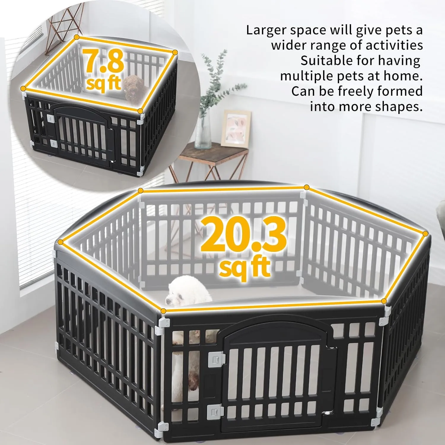 Pet Playpen Foldable Gate for Dogs Heavy Plastic Puppy Exercise Pen Indoor Outdoor Small Pets Fence Puppies Folding Cage 6 Panels for Puppies and Small Dogs House Supplies (Black 6*Panel)