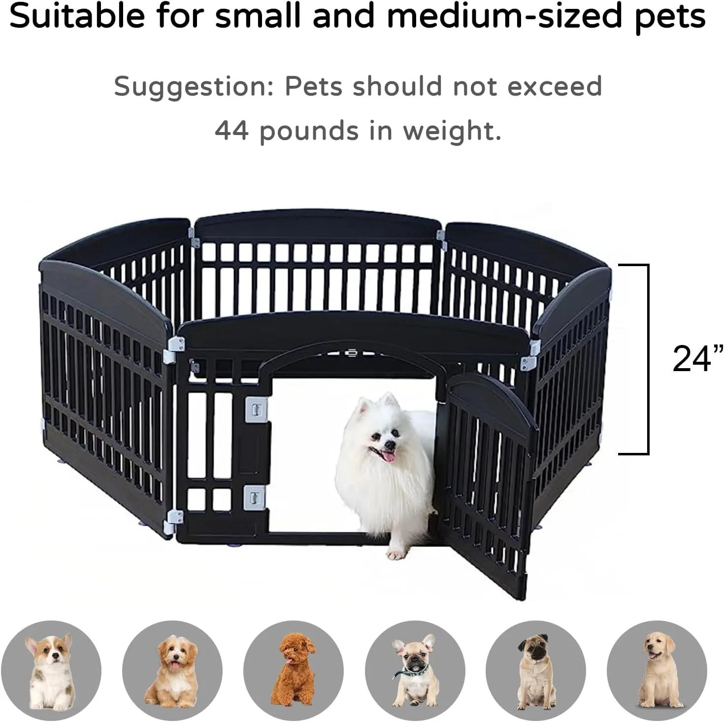 Pet Playpen Foldable Gate for Dogs Heavy Plastic Puppy Exercise Pen Indoor Outdoor Small Pets Fence Puppies Folding Cage 6 Panels for Puppies and Small Dogs House Supplies (Black 6*Panel)