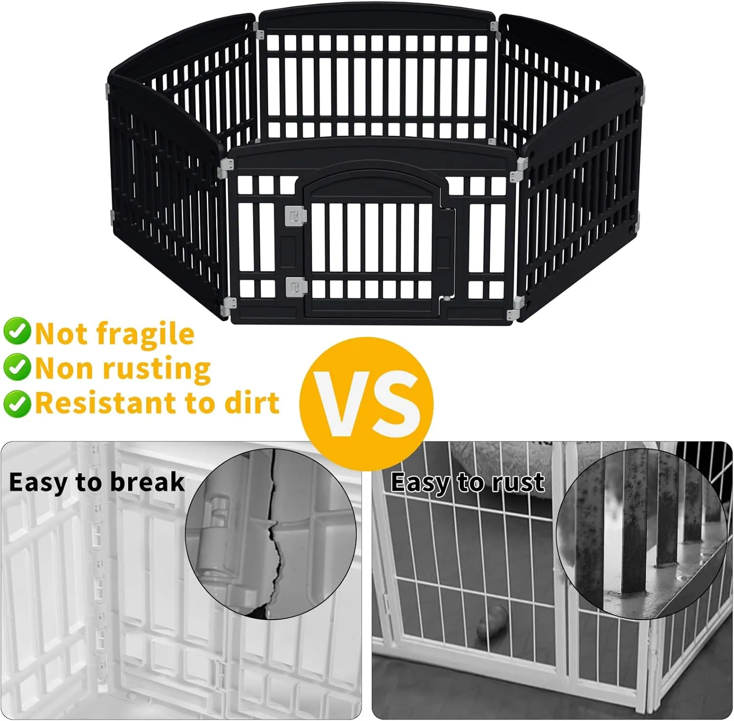 Pet Playpen Foldable Gate for Dogs Heavy Plastic Puppy Exercise Pen Indoor Outdoor Small Pets Fence Puppies Folding Cage 6 Panels for Puppies and Small Dogs House Supplies (Black 6*Panel)