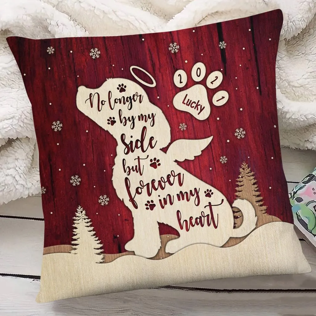 Pet Remembrance Gifts, No Longer by Side Wooden Dog Pawprints, Personalized Pet Memorial Pillow, Gifts for Mom Dad Dog Cat Owner, Sofa Couch Home Decor, Pet Passing Gifts