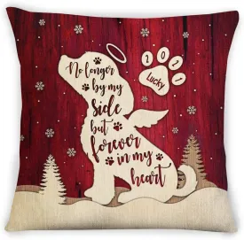 Pet Remembrance Gifts, No Longer by Side Wooden Dog Pawprints, Personalized Pet Memorial Pillow, Gifts for Mom Dad Dog Cat Owner, Sofa Couch Home Decor, Pet Passing Gifts