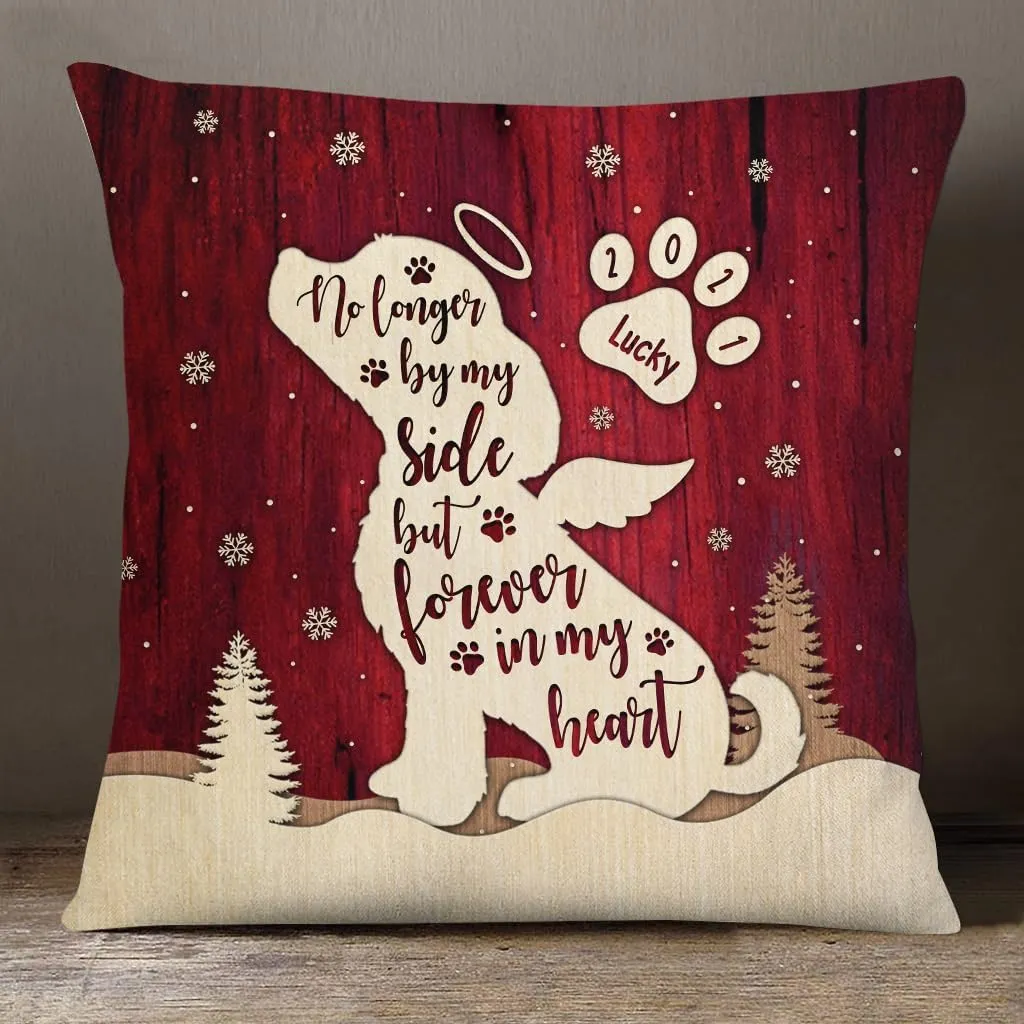 Pet Remembrance Gifts, No Longer by Side Wooden Dog Pawprints, Personalized Pet Memorial Pillow, Gifts for Mom Dad Dog Cat Owner, Sofa Couch Home Decor, Pet Passing Gifts