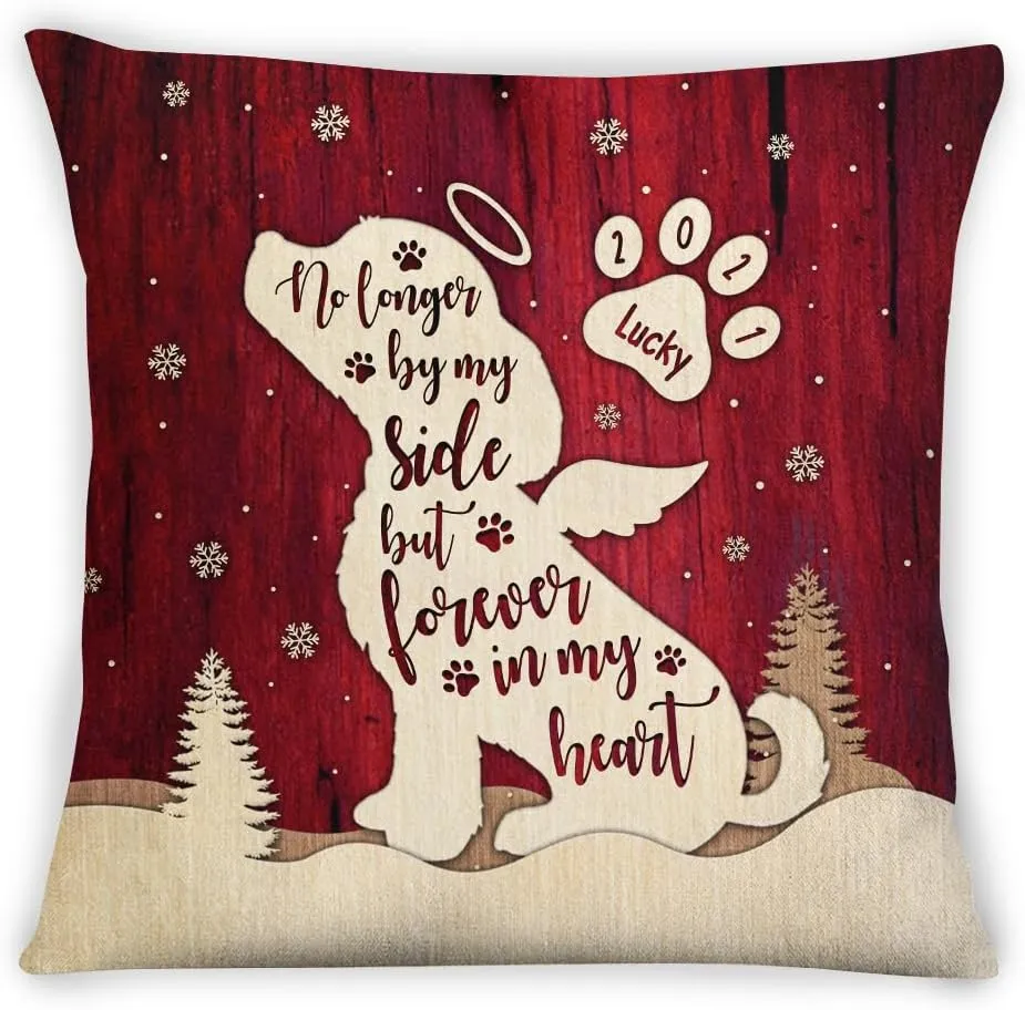 Pet Remembrance Gifts, No Longer by Side Wooden Dog Pawprints, Personalized Pet Memorial Pillow, Gifts for Mom Dad Dog Cat Owner, Sofa Couch Home Decor, Pet Passing Gifts