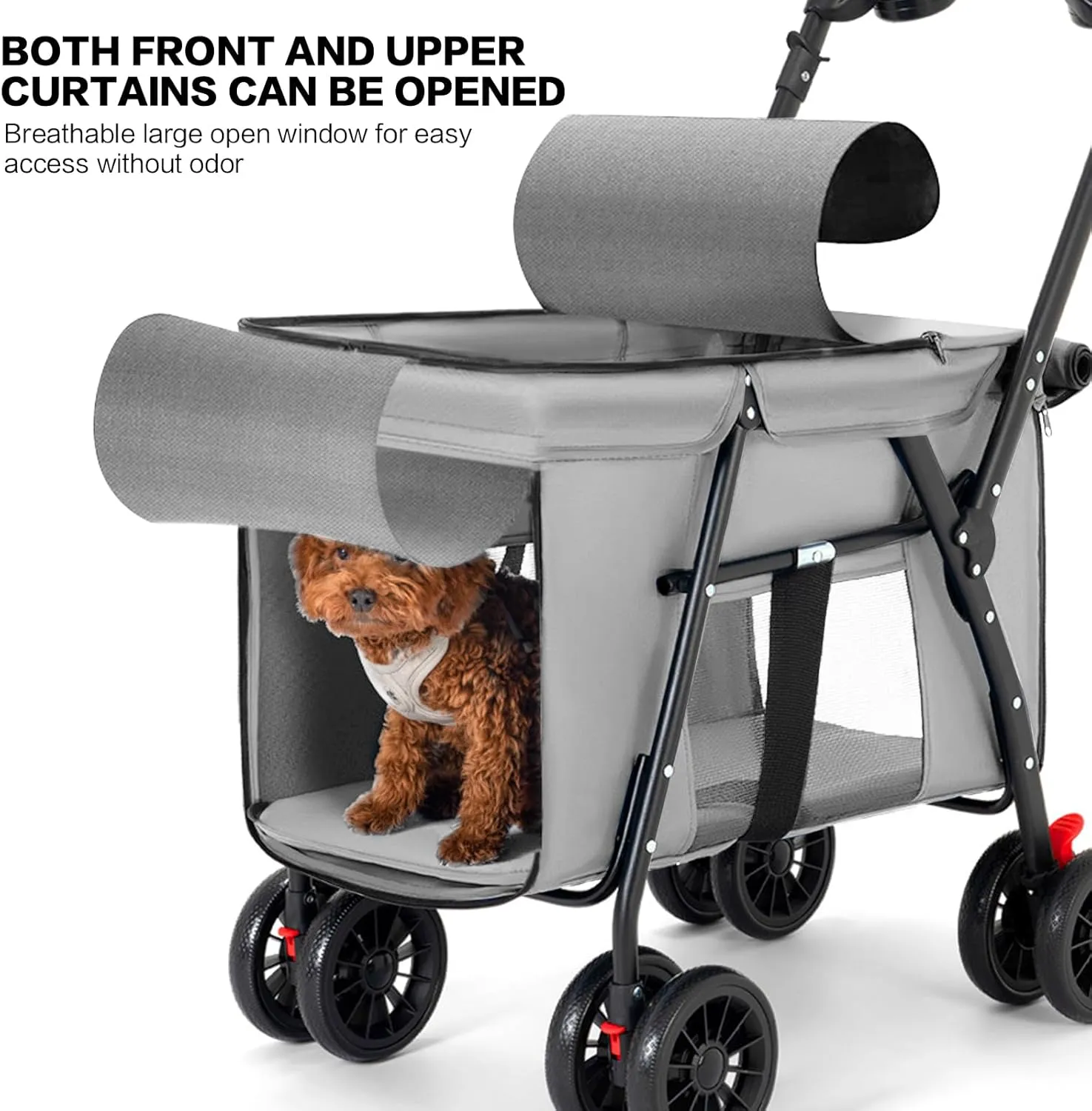 Pet Stroller Cat Dog Stroller Travel Folding Pet CarriersGray