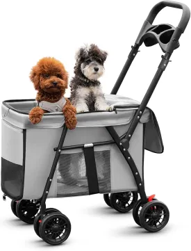 Pet Stroller Cat Dog Stroller Travel Folding Pet CarriersGray