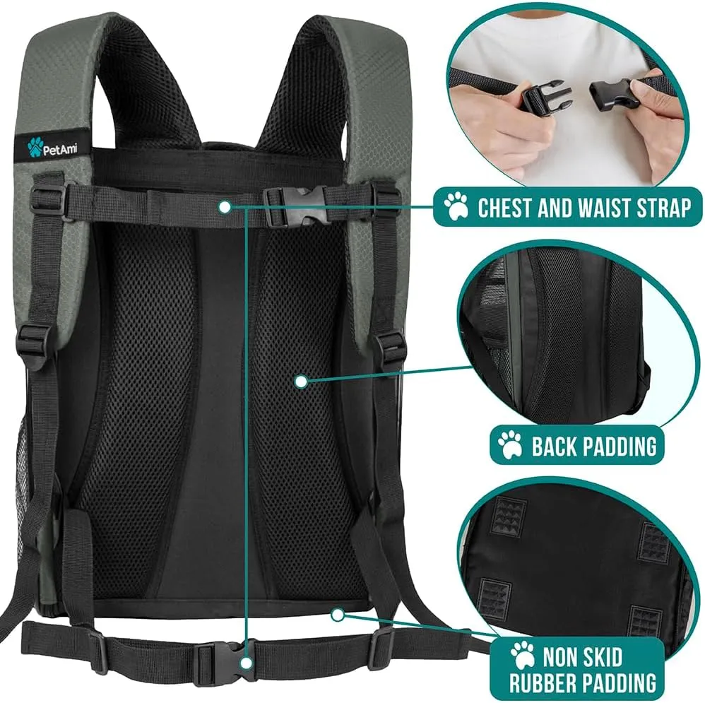 PetAmi Dog Backpack Carrier for Small Large Cat, Pet, Puppy, Ventilated Pet Hiking Backpack Travel Bag, Airline Approved Cat Backpack Carrier, Camping Biking Dog Bag Up to 18lbs Pet, Dark Grey