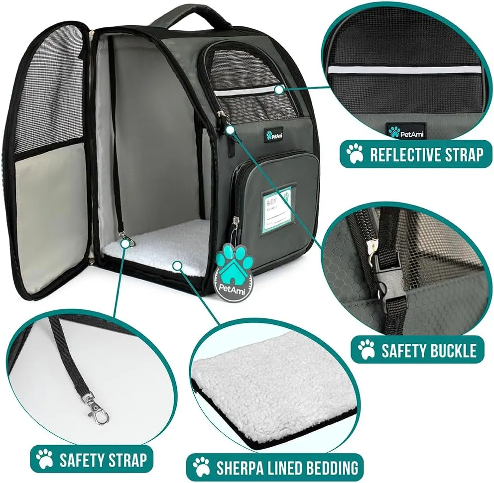 PetAmi Dog Backpack Carrier for Small Large Cat, Pet, Puppy, Ventilated Pet Hiking Backpack Travel Bag, Airline Approved Cat Backpack Carrier, Camping Biking Dog Bag Up to 18lbs Pet, Dark Grey