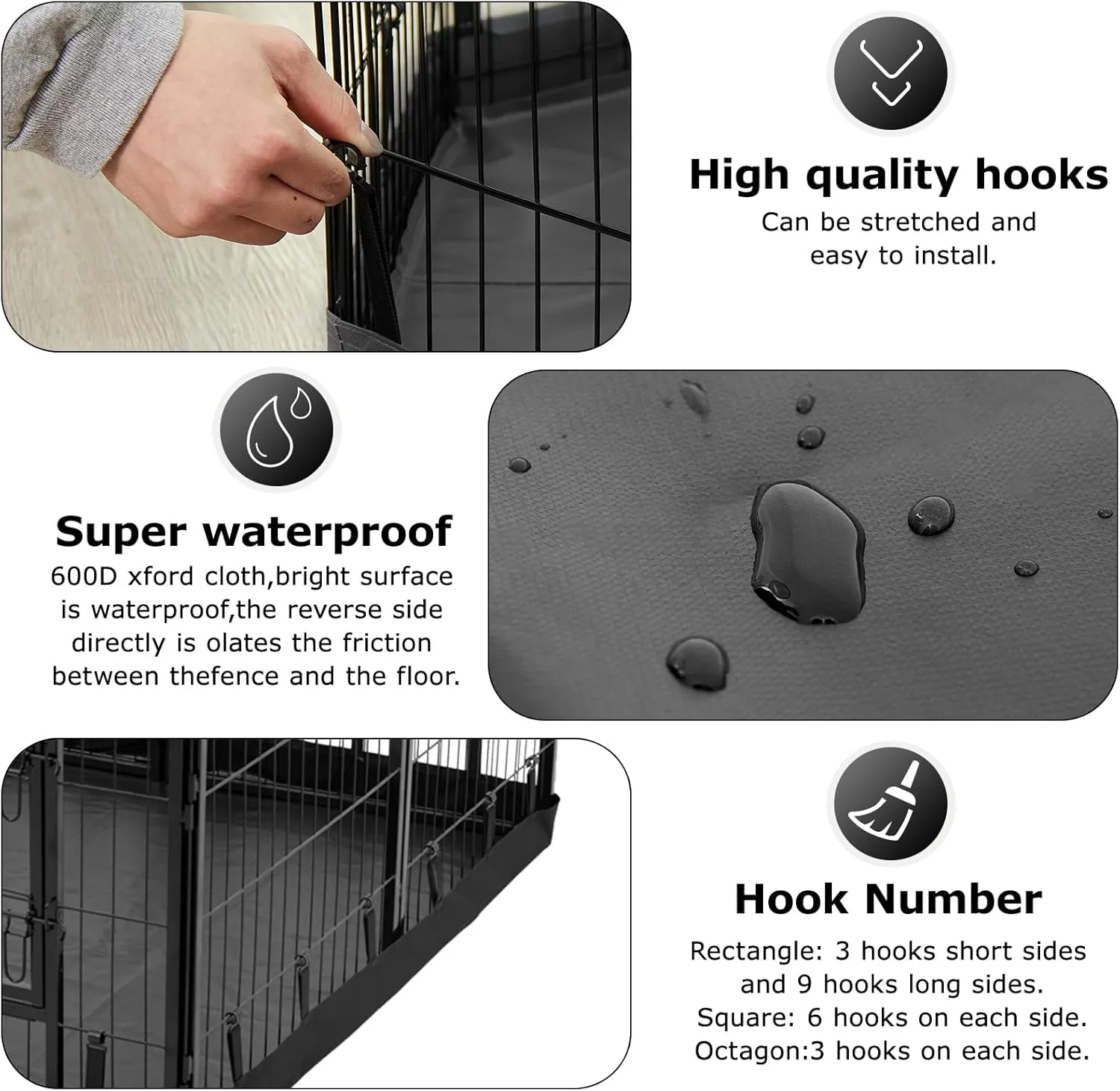 PJYuCien Dog Playpen Bottom Pad,Fits 32 Inch Width 8 Panels Regular Octagon Metal Exercise Pet Playpen,Black (Note:Playpen Not Included !!!)