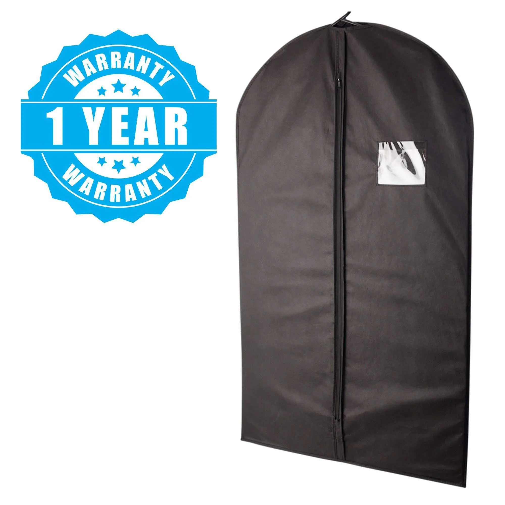 Plixio 40" Black Garment Bags for Clothing Storage of Suits, Dresses & Dance Costumes-Includes Zipper & Transparent Window (10 Pack) (Renewed)